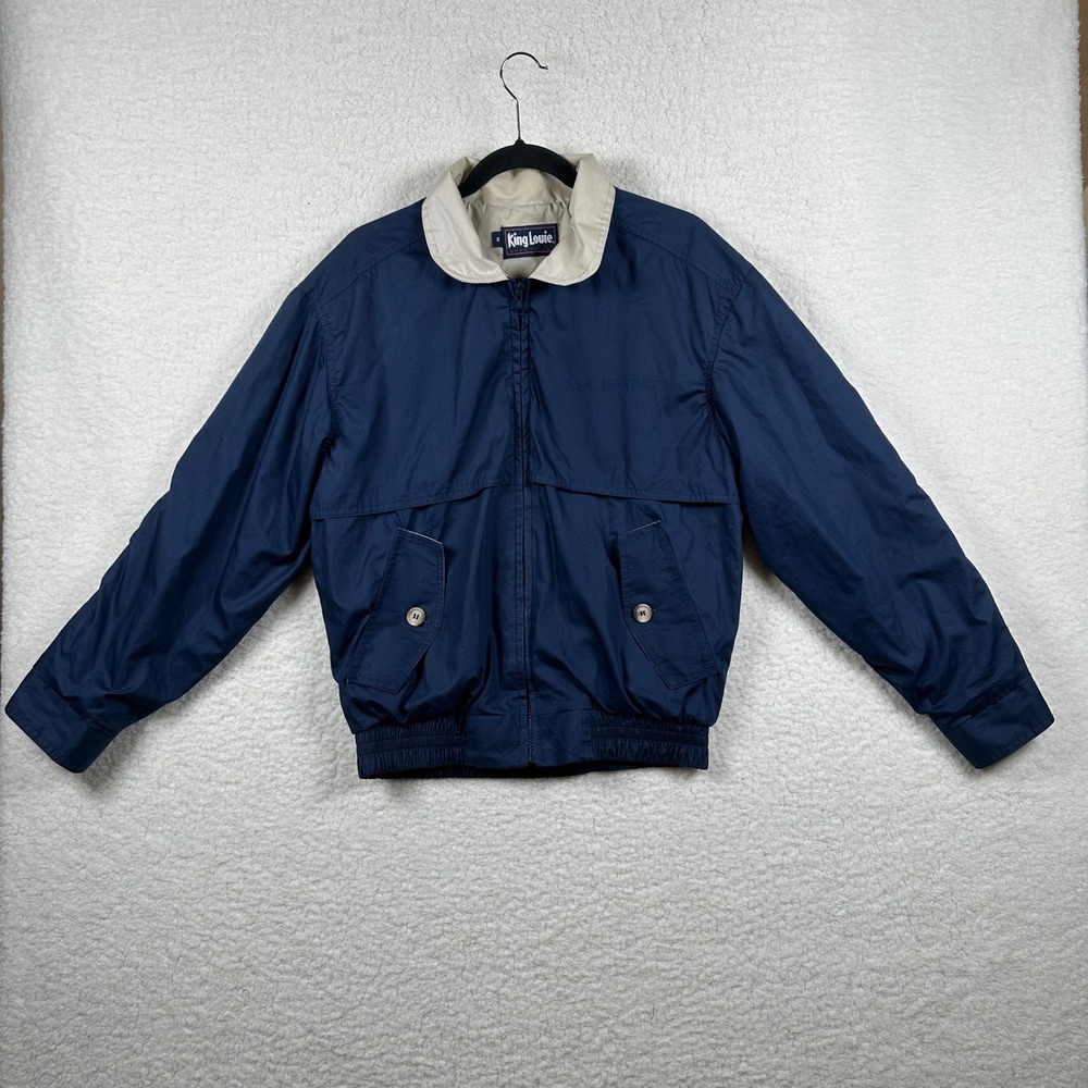 Vintage King Louie Bomber Jacket Mens M Navy Blue Golf Windbreaker Harrington